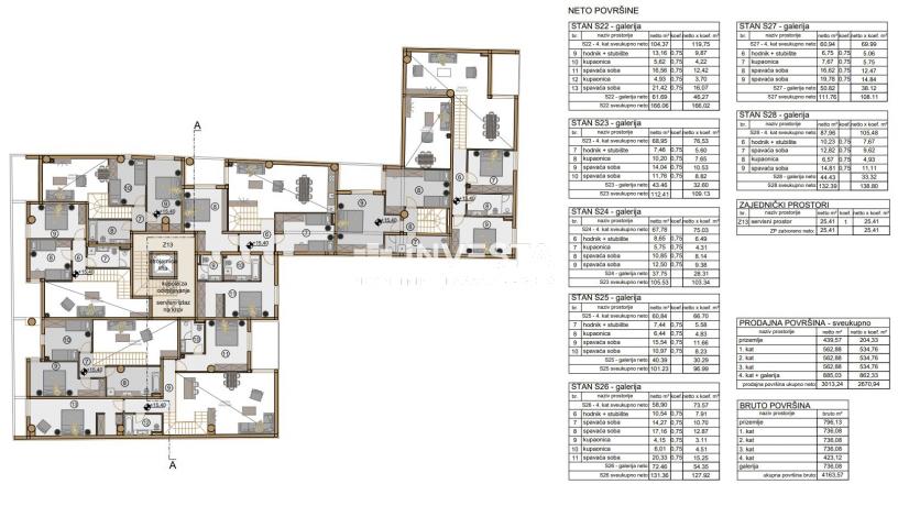 Pula, Centar, dvoetažni stan na 4. katu 166, 02 m2, 4SS+DB, novogradnja