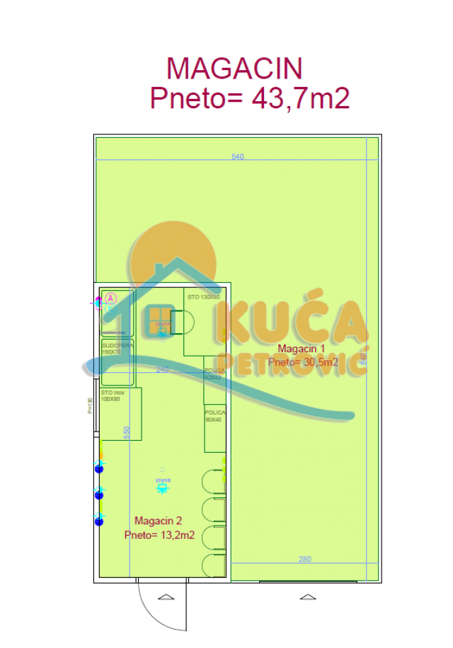 STAN-POSLOVNI PROSTOR, PALILULA, 99kvm + MAGACIN  44kvm