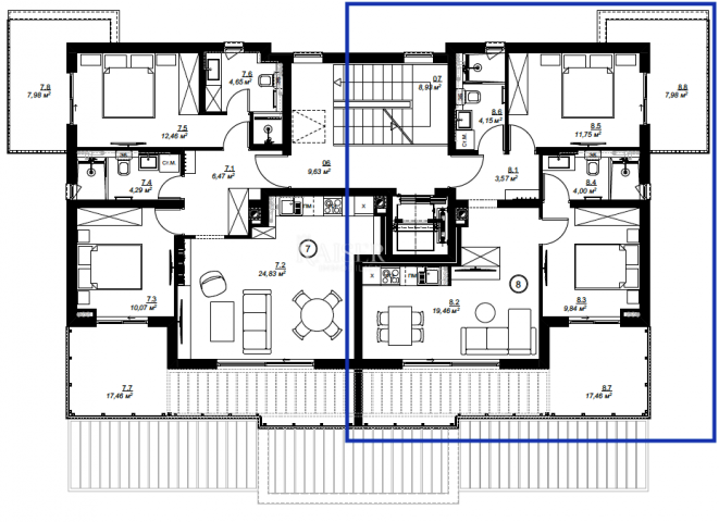 Medulin – 2-Zimmer-Wohnung im 2. Stock, 100 m vom Meer entfernt (43/8)