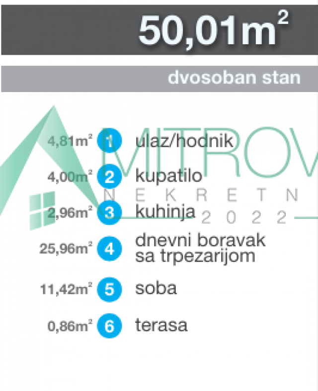 Telep/ 50m2, dvosoban stan u izgradnji  sa PDV-om. 