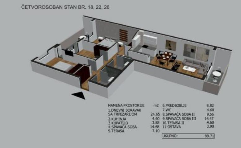 Nov četvorosoban stan sa PDV-om u centru ID#5036