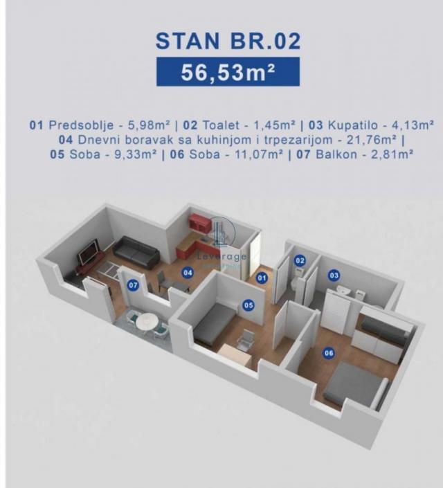 Novogradnja Stara Pazova, Centar 56, 53 m2 + PDV