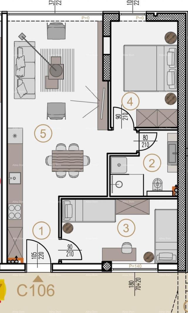 Wohnung Wohnungen zum Verkauf in einem neuen Geschäfts- und Wohnprojekt, Poreč, C106-Gebäude C