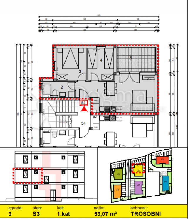 GREBAŠTICA-NOVOGRADNJA 80M OD MORA- 1. KAT Z3 S3