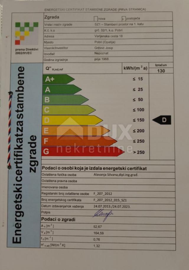 OPATIJA, POBRI - Stan sa parkingom i pogledom na more