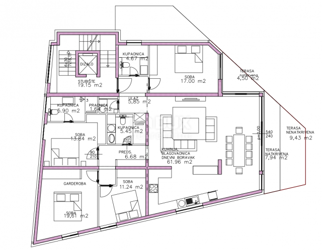 SUKOŠAN - duplex penthouse in a villa with sea view, pool and sun deck - S3