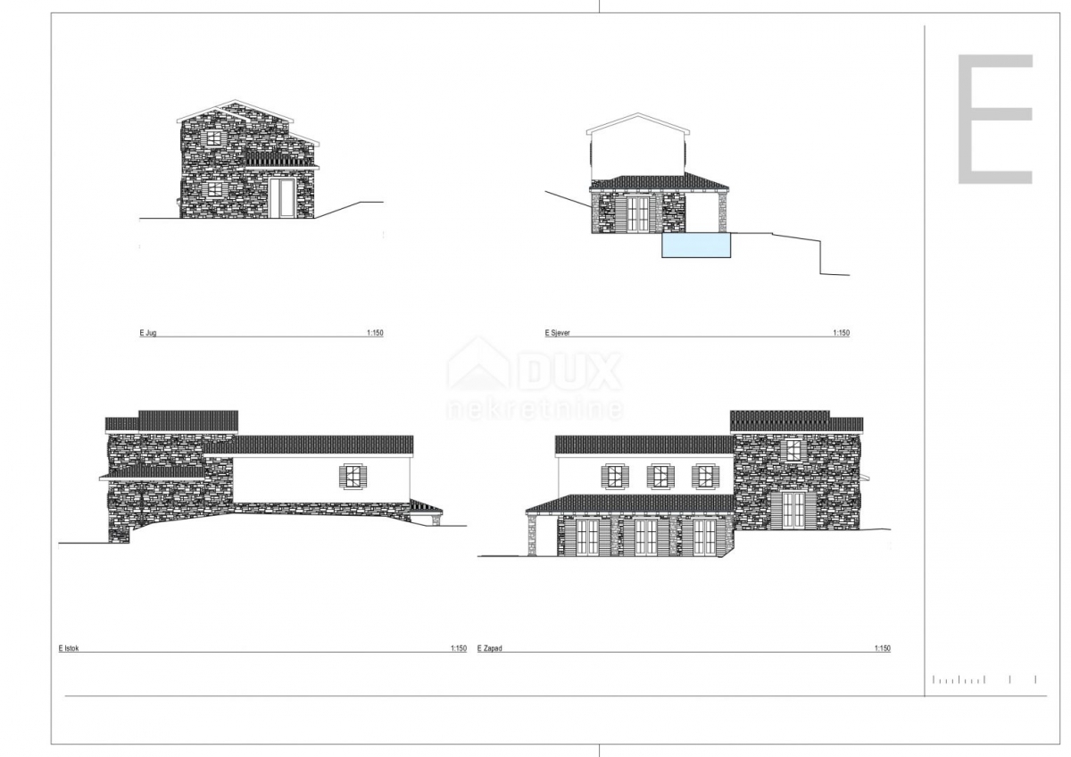 INSEL KRK, TRIBULJE - Projekt eines Einfamilienhauses mit Schwimmbad und Nebengebäude