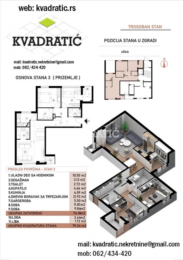 Crveni Krst, 2. 5, 79m2, EG - Bez Provizije