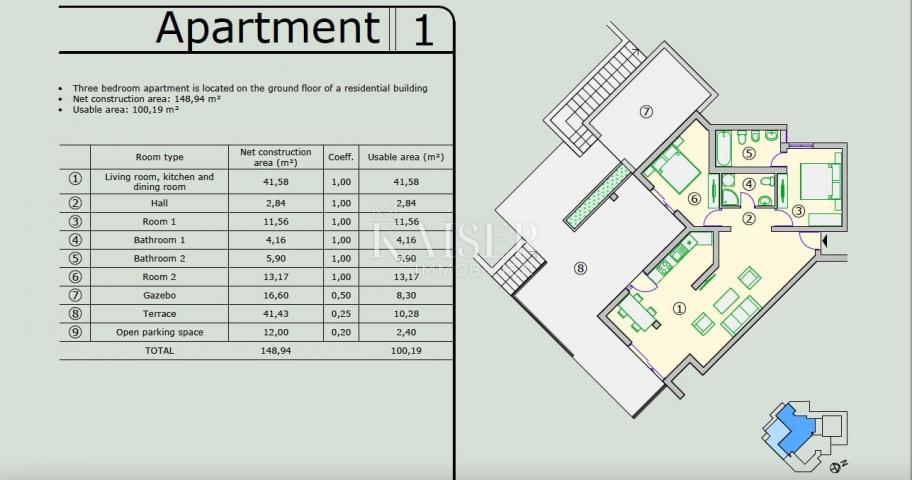 Opatija, Ičići – Stan 1 (2S+DB) u novogradnji (148, 94 m2)