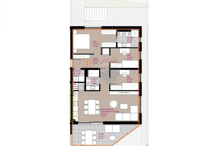 ZADAR, DIKLO - APARTMAN B3, 1. KAT 108, 44 m2