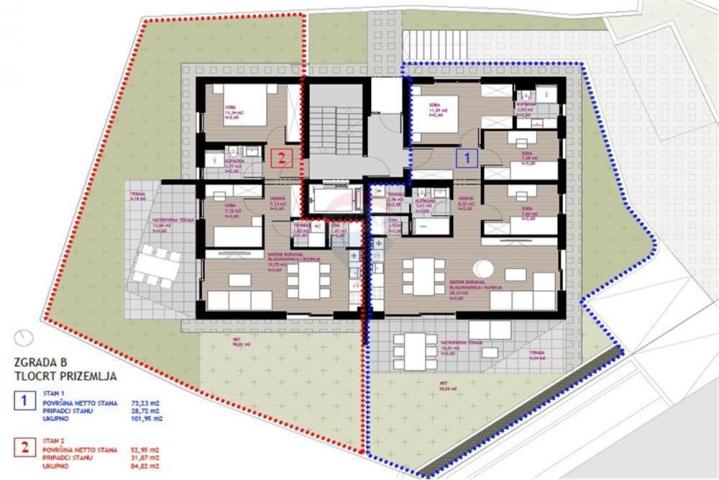 ZADAR, DIKLO - APARTMAN B1, PRIZEMLJE , 110, 73 m2