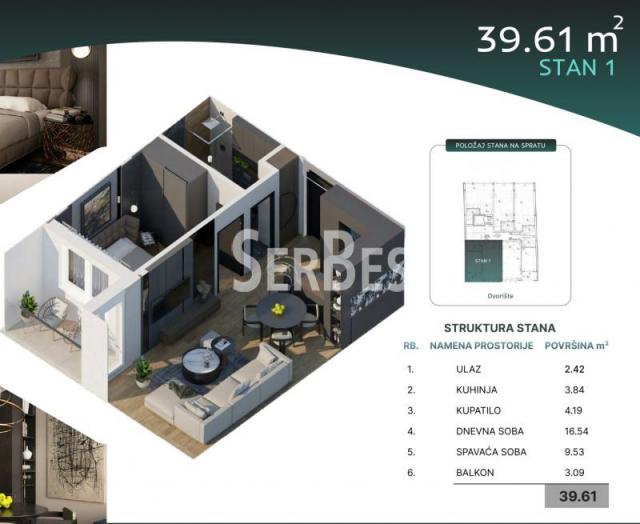 Nov moderan 1, 5 stan 39m2 kod Sajma ID#1469