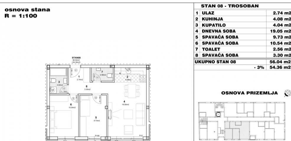 NOVI SAD - NOVO NASELJE - 54. 36 m2