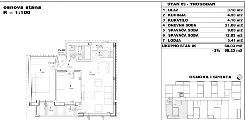 NOVI SAD - NOVO NASELJE - 58. 23 m2