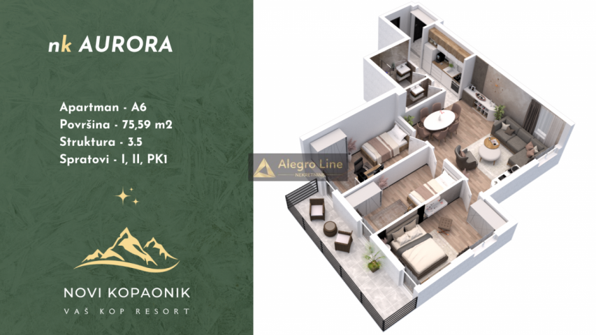 Stan u apartmanskom kompleksu Novi Kopaonik, zgrada Aurora 75. 59 II A6