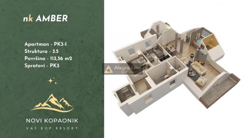 Stan u apartmanskom kompleksu Novi Kopaonik, zgrada Amber, 113. 36 PK3 - 1