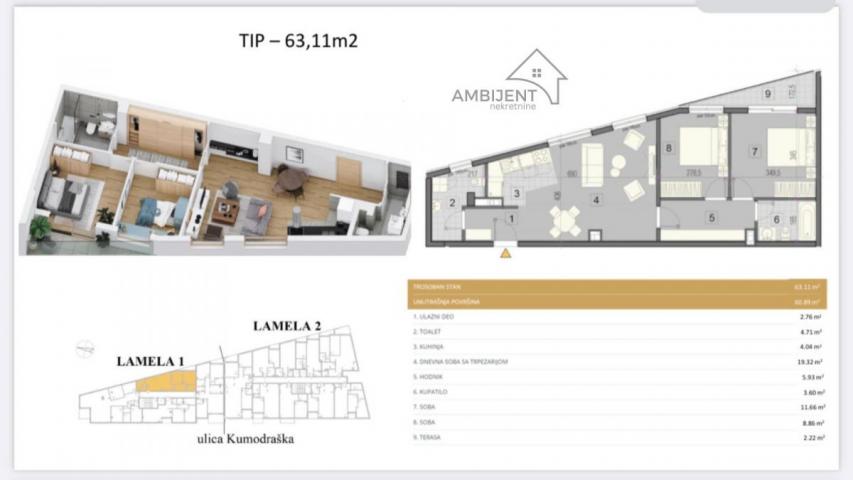 Trosoban stan na Voždovcu u kompleksu Smart Home, 63m2