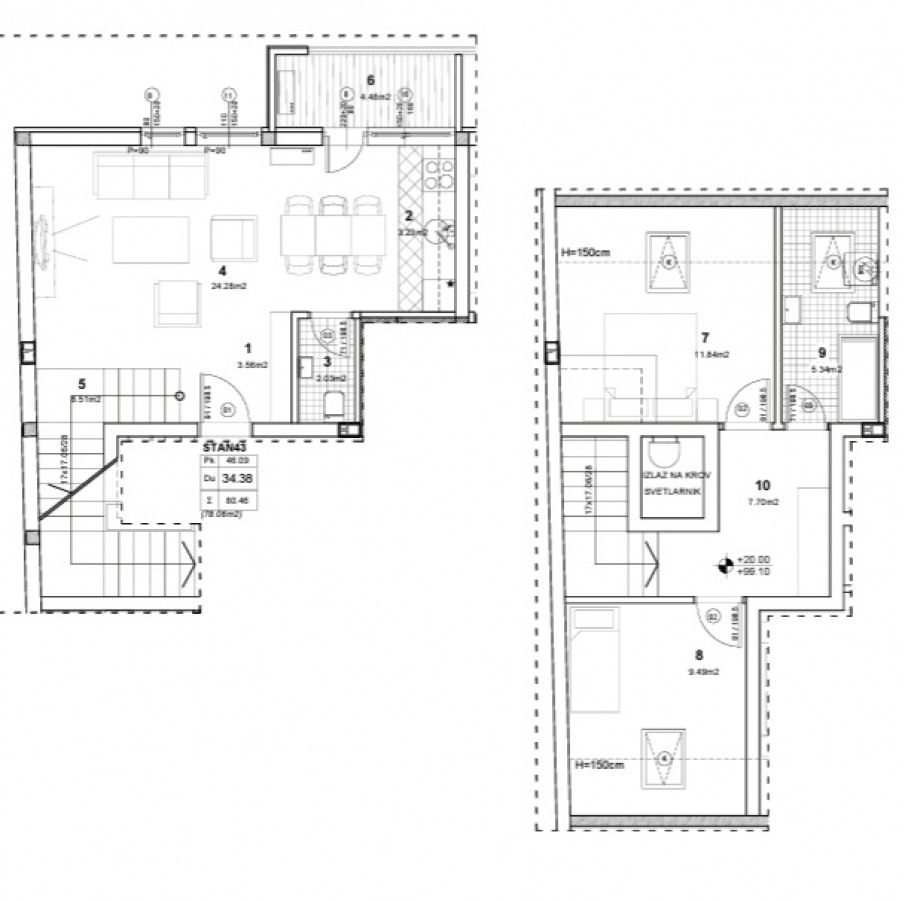 NOVO NASELJE, 78 m2, Trosoban-Duplex sa PDV