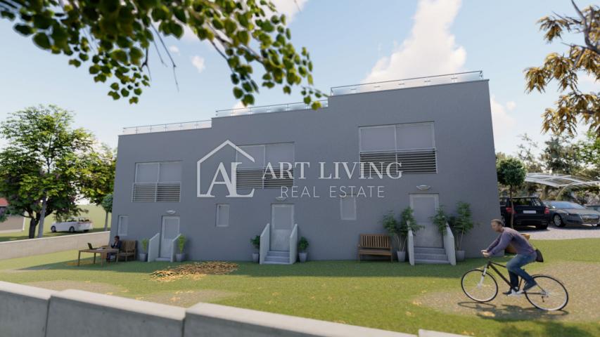 Umag-surroundings, two-story modern apartment in a new building with a garden 400 m from the sea and