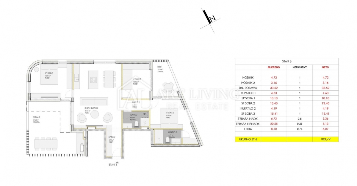 Istrien, Umag, Umgebung - moderne Dreizimmerwohnung in einem Neubau mit Meerblick