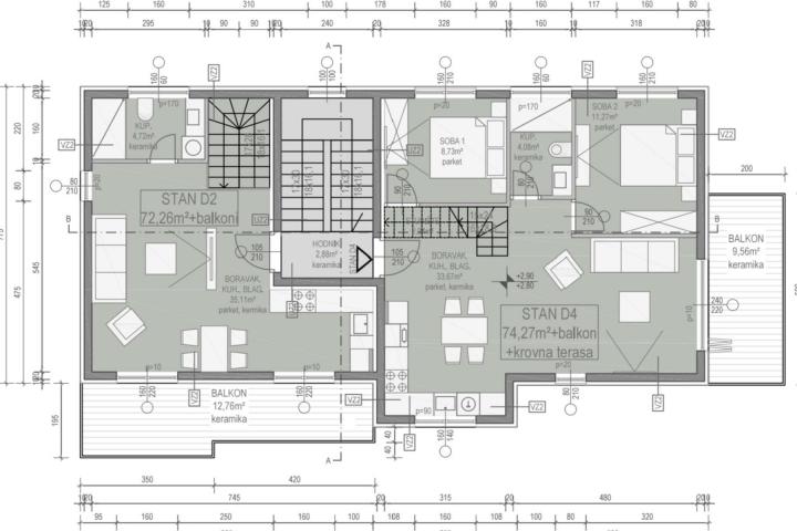 Zadar, Vir – Dvoetažni apartman D2 na prvom katu od 78, 64 m2