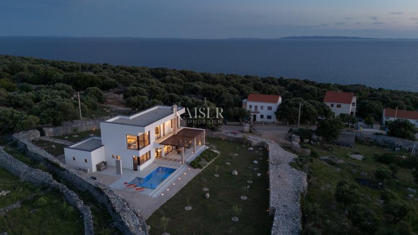 Insel Pag, mediterrane moderne villa mit Meerblick