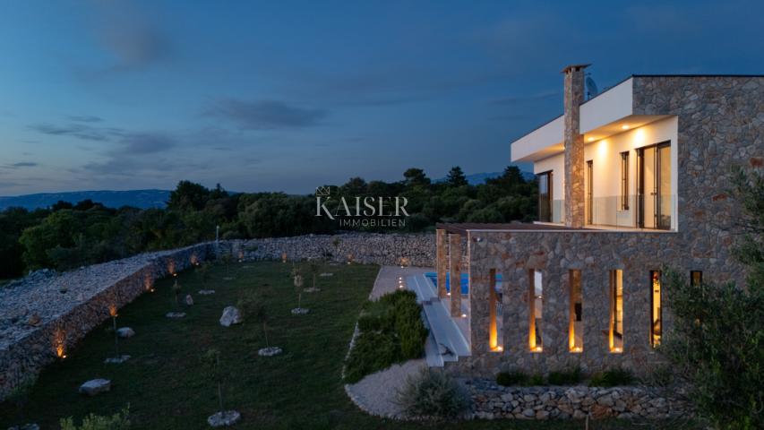 Insel Pag, mediterrane moderne villa mit Meerblick