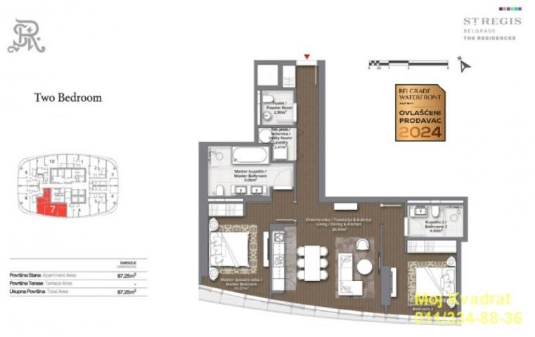 Beograd na vodi - BW St. Regis Residences (Kula Beograd), 87m2 - USKORO USELJIV - BEZ PROVIZIJE ZA K