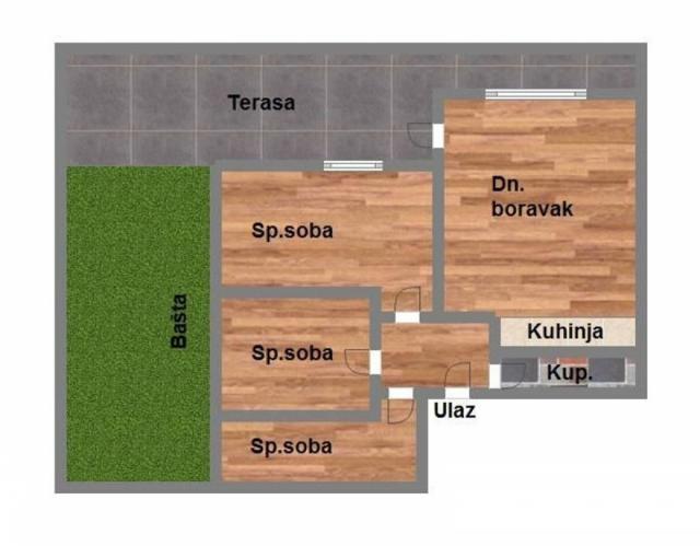 U stvarnosti kao kuća- 67m2 sa pripadajućim dvorištem cca 60m2