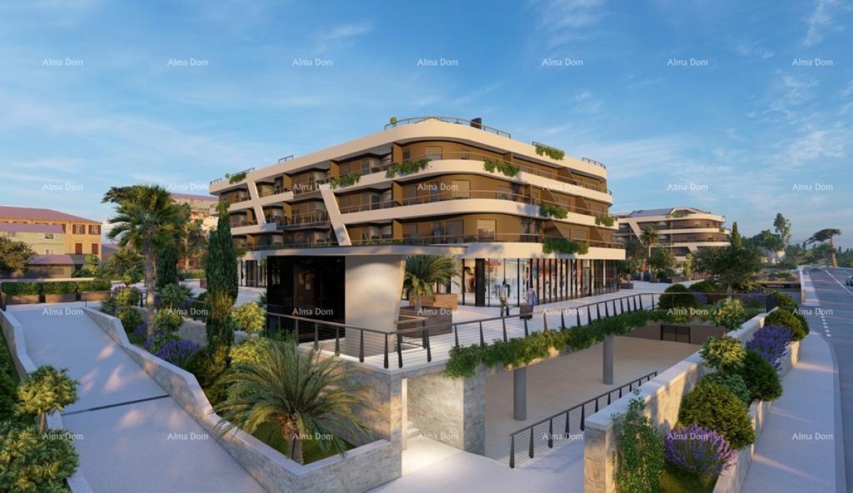 Apartment Poreč, residential and commercial building under construction with apartments and undergro