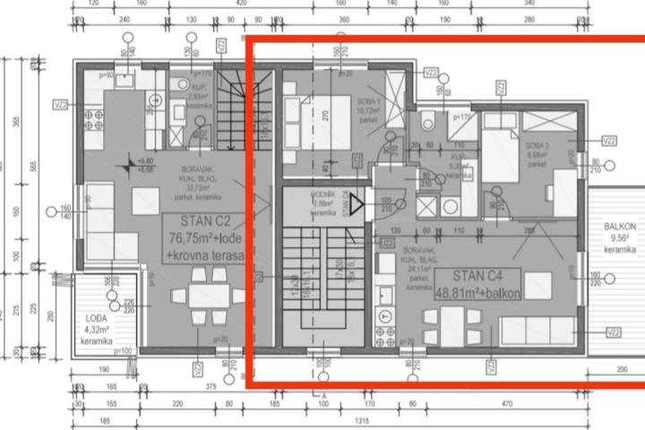 Zadar, Vir – Apartman C4 na drugom katu površine 51, 2 m2 