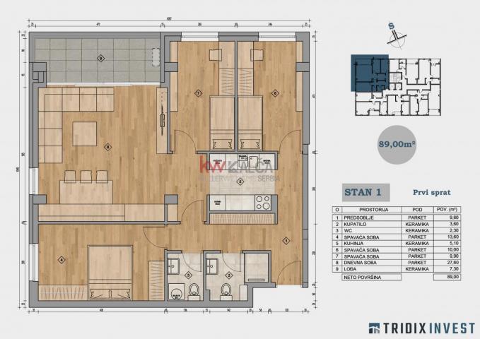 Na prodaju 4. 0 stan na I spratu, 89m2