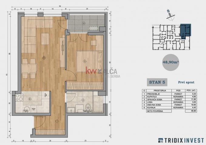 Na prodaju 1. 5 stan površine 49 m2 na I spratu objekta u izgradnji na odličnoj lokaciji