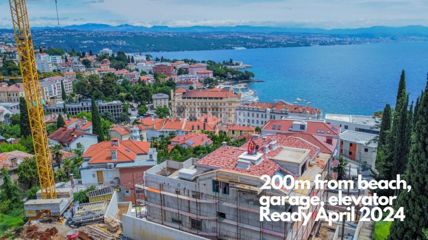 OPATIJA, CENTAR - 3S+DB stan 140m2 u novogradnji u centru Opatije, garaža, terasa, pogled na more