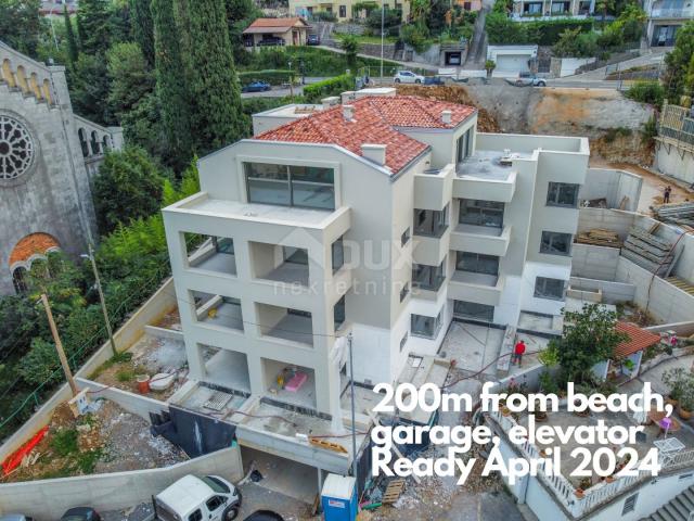 OPATIJA, CENTAR - 3S+DB stan 140m2 u novogradnji u centru Opatije, garaža, terasa, pogled na more