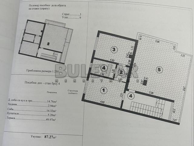 Nov, jednoiposoban  stan, 38 m2, sa  terasom  od  49 m2, III  sprat, Durlan