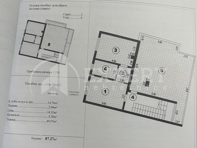 Nov, jednoiposoban  stan, 38 m2, sa  terasom  od  49 m2, III  sprat, Durlan