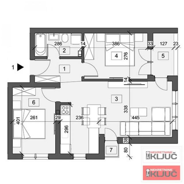 ADICE, 58 m2, Trosoban sa pdv