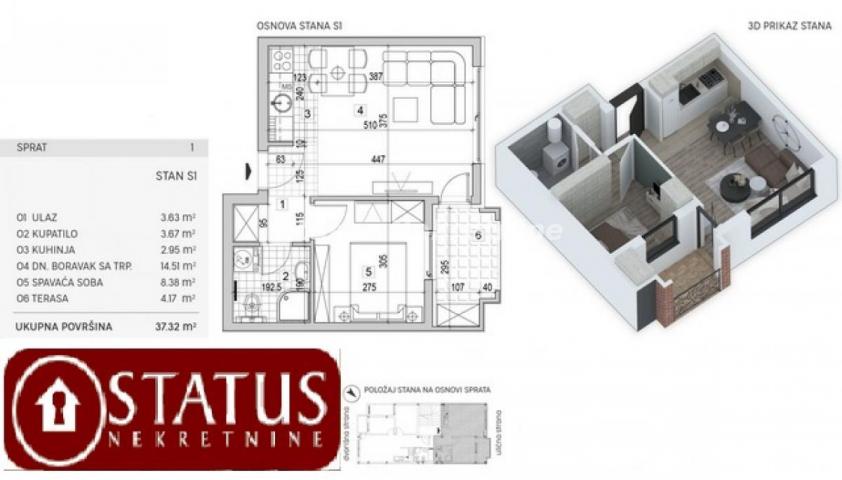 Adice-Pogodan Nov Jednoiposoban stan 38 m2 u mirnom kraju-povrat PDV-065/385 8880