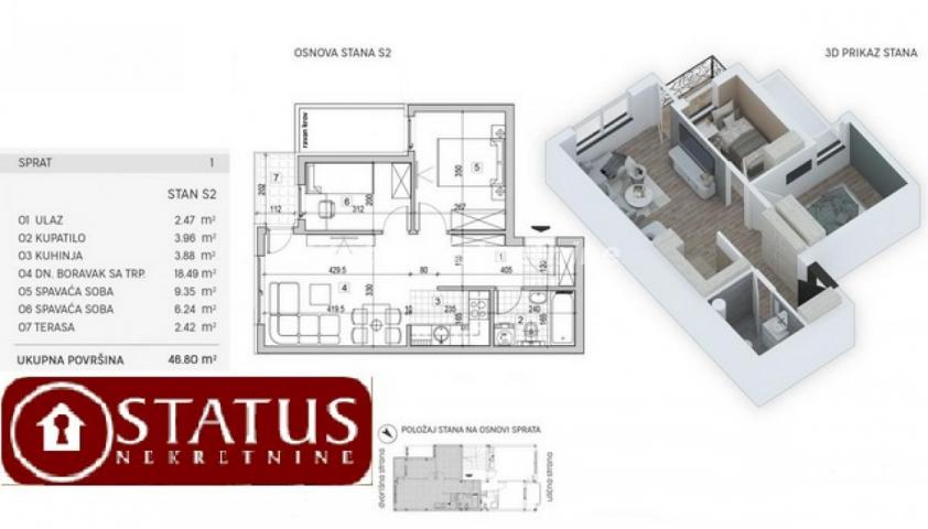 Adice- Dvoiposoban stan 47 m2 u pogodnom kraju-povrat PDV-065/385 8880