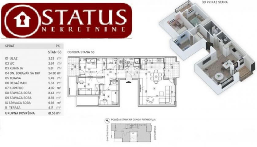 Adice-Useljiv Veliki Četvorosoban stan 82 m2 Novogradnja sa Velikom PentHaus Terasom-povrat PDV-065/