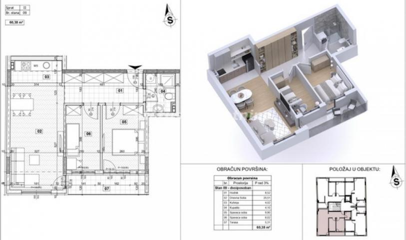 Južni Telep-Lep Trosoban stan 60 m2-povrat PDV-065/385 8880