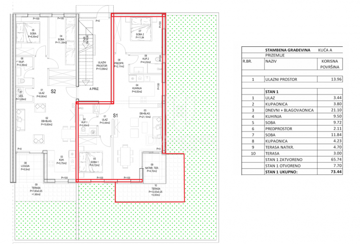 Wohnung Barban, 73,44m2