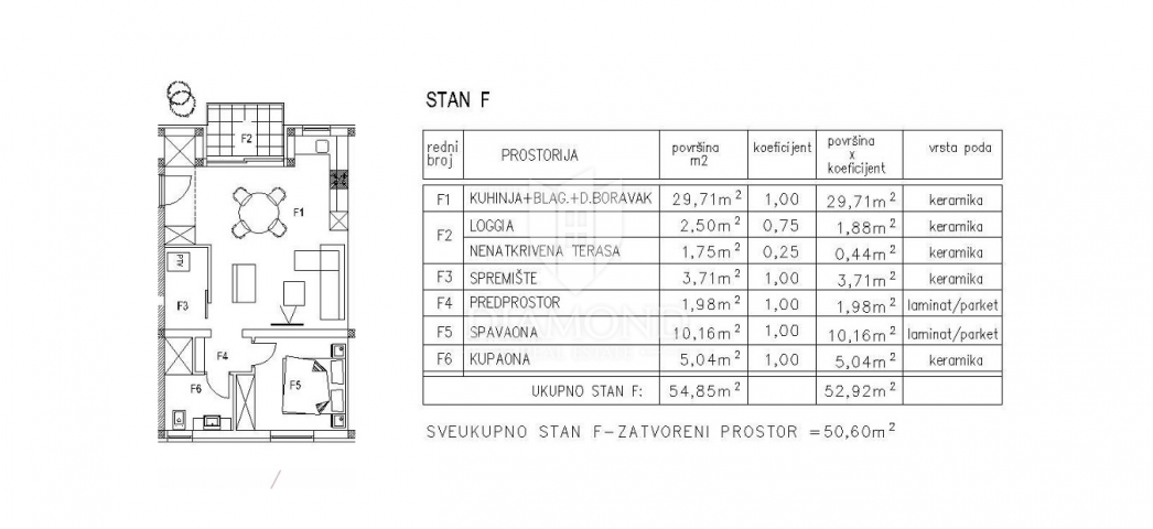 Wohnung Žminj, 52,92m2