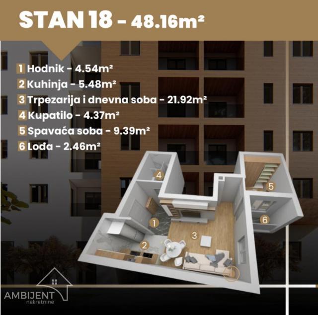 Dvosoban stan u centru Stare Pazove, 48m2