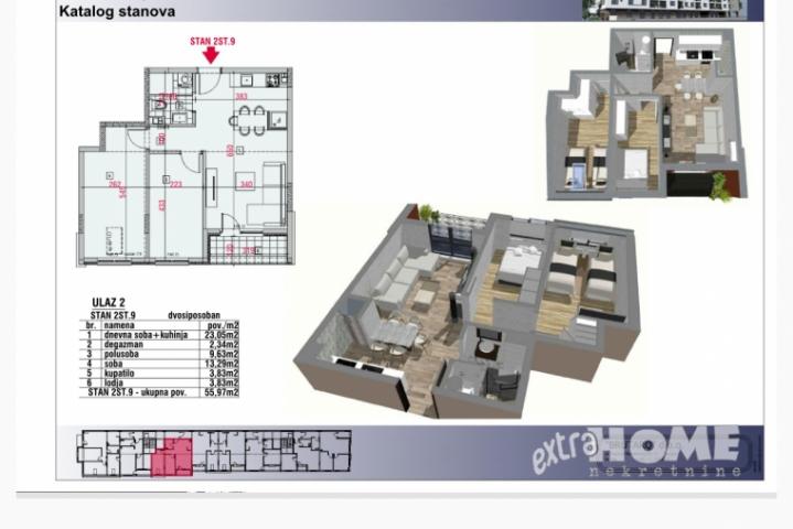 Batajnica-CENTAR, 2, 5s, 56m2, ter, BEZ PRIVIZIJE, NOV, LUX