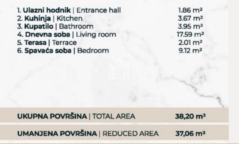 Dvosoban stan, 37. 06 m2, prvi sprat, sa PDV-om