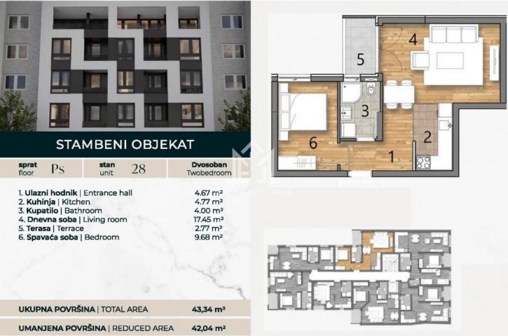 Dvosoban stan 42. 04 m2, četvrti sprat, sa PDV-om