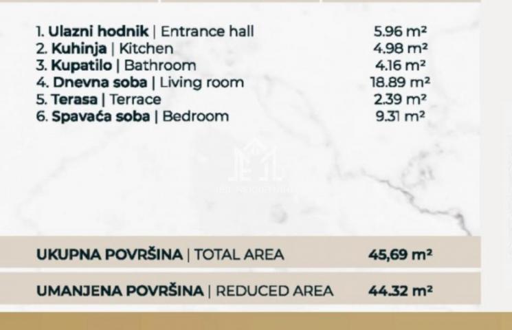 Dvosoban stan, 44. 32m2, prvi sprat, sa PDV-om