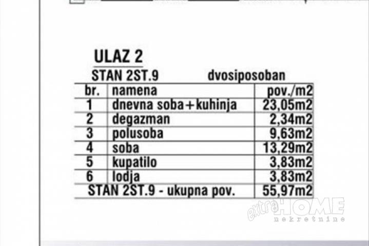 Batajnica-centar, 2. 5s, 56m2, bez provizije, NOV